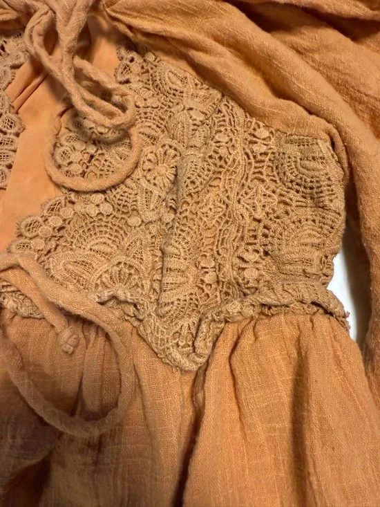 Free People Boho Lace Babydoll Tunic Top Rust Orange Size M - Picture 7 of 10